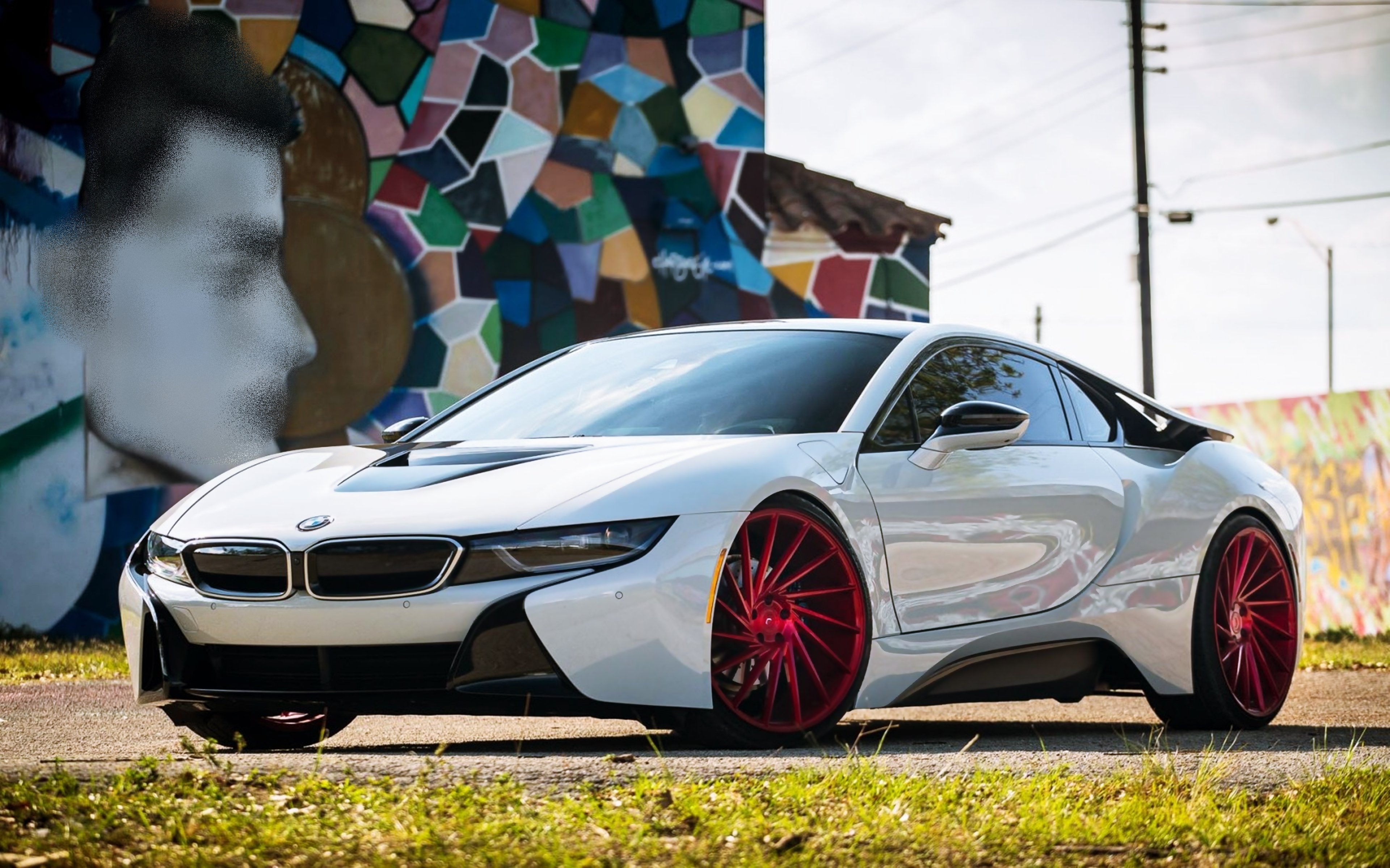 bmw, I8, Electro, Cars, Tuning, White, German, Wall, Drawing, City