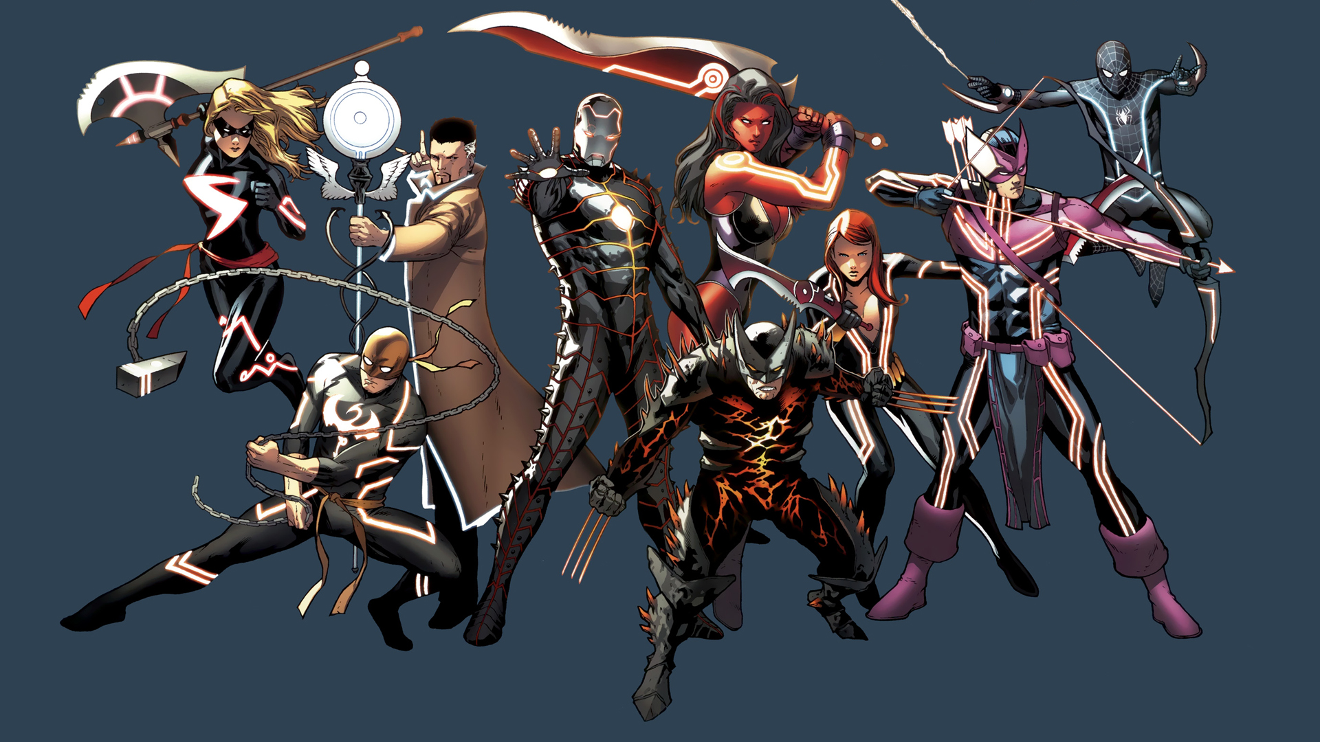 iron, Man, Spider man, Wolverine, Superheroes, Weapons, Iron, Fist