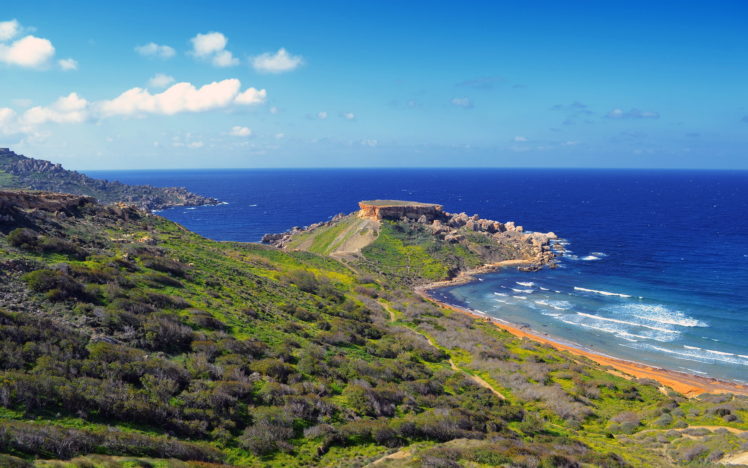coast, Malta, Sea, Sky, Ghain, Tuffieha, Horizon, Nature HD Wallpaper Desktop Background