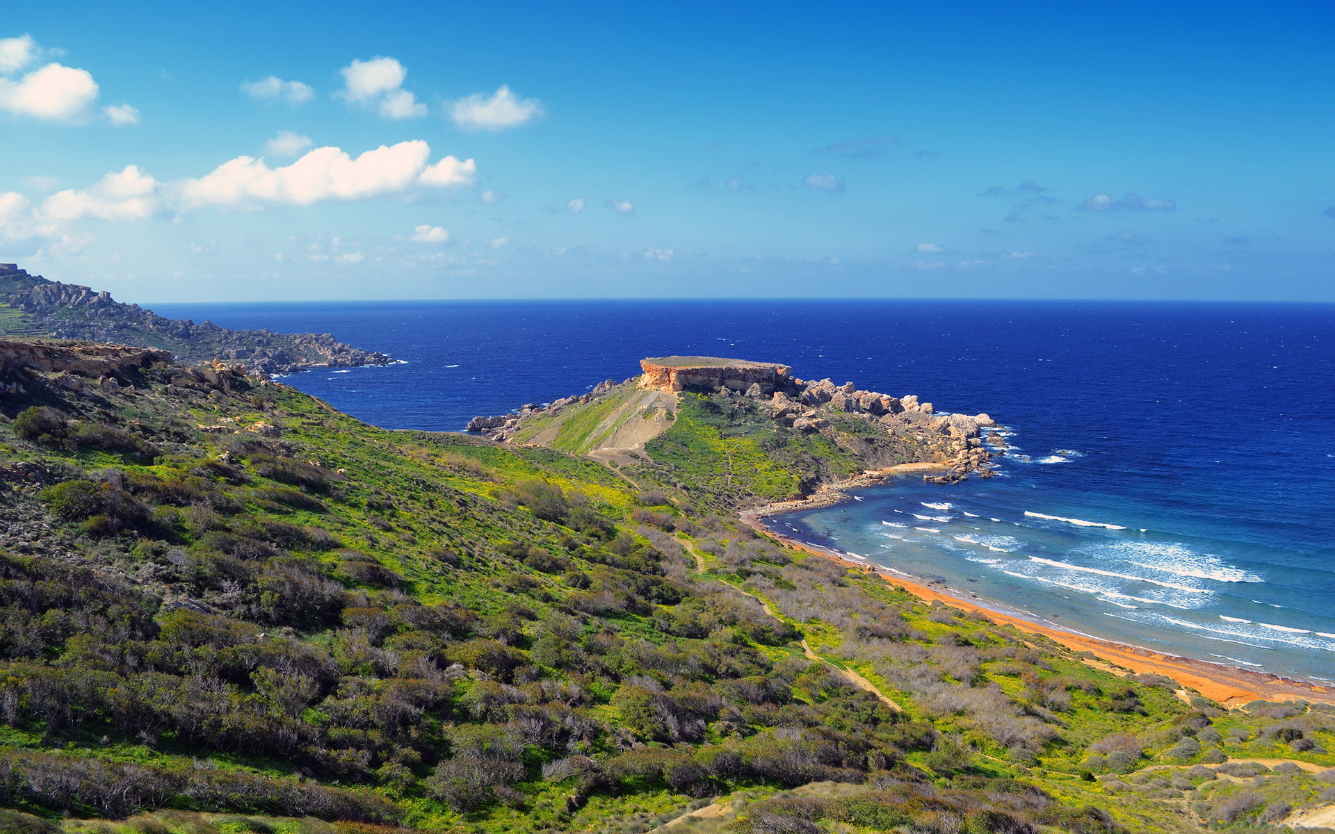 coast, Malta, Sea, Sky, Ghain, Tuffieha, Horizon, Nature Wallpaper
