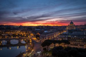 rome, The, Vatican, The, City, Night, Sunset, Panorama, Houses, Buildings, Reflection