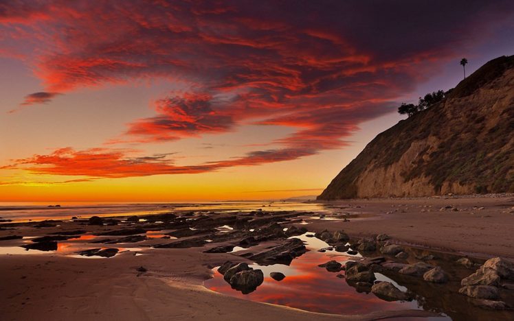 sea, Rocks, Tide, Rocks, Sky, Clouds, Sunset, Landscape HD Wallpaper Desktop Background
