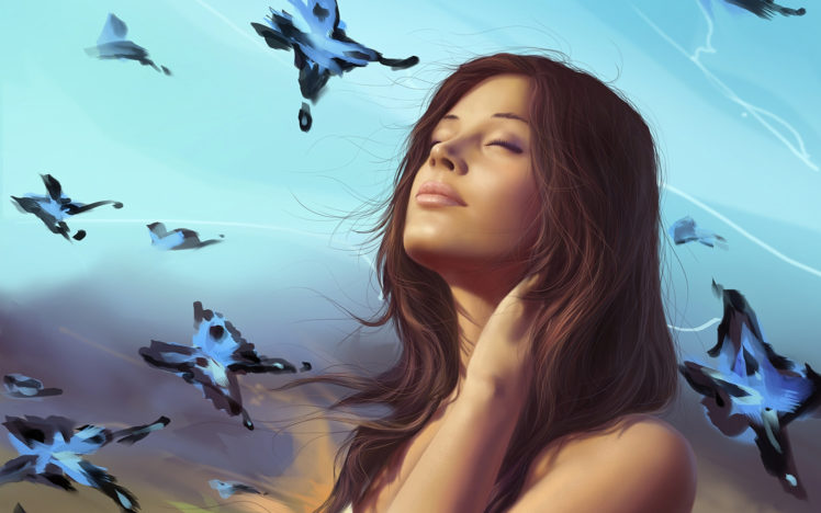 art, Girl, Butterfly, Sky, Dream HD Wallpaper Desktop Background