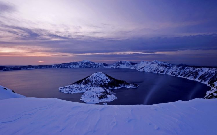 crater, Lake, Frozen, Winter, Volcano, Oregon HD Wallpaper Desktop Background