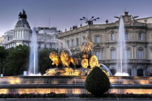madrid, Spain, The, Fountain, The, Fountain, Of, Cibeles, Dusk, Evening, A, Monument, Of, The, Earth, Goddess, Of, Fertility, Cybele, The, Chariot, Lions, Palace, Palace, Of, Linares