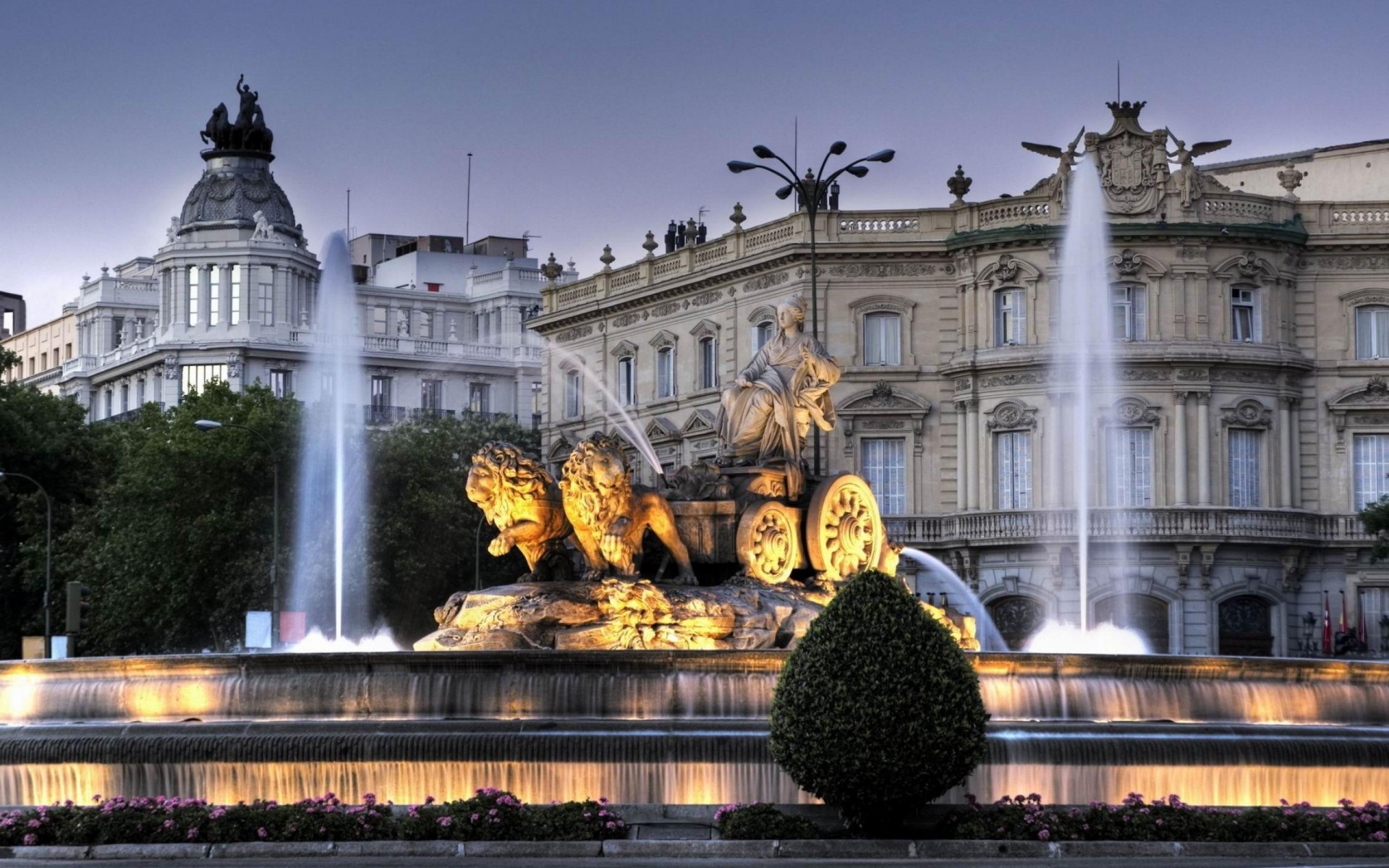 madrid, Spain, The, Fountain, The, Fountain, Of, Cibeles, Dusk, Evening, A, Monument, Of, The, Earth, Goddess, Of, Fertility, Cybele, The, Chariot, Lions, Palace, Palace, Of, Linares Wallpaper