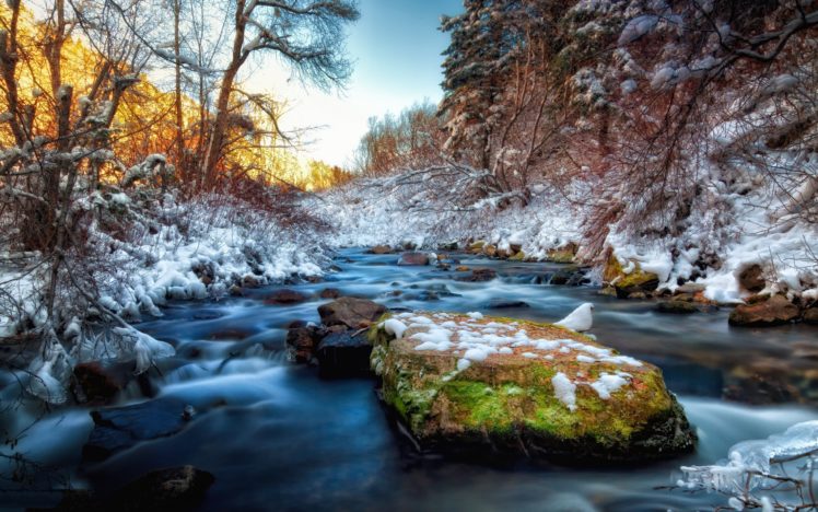 river, Rocks, Stones, Snow, Winter, Hdr HD Wallpaper Desktop Background