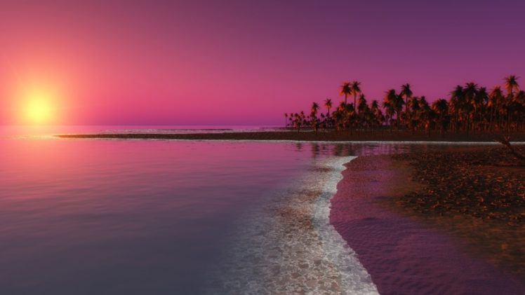 sunset, Water, Beach, Ocean, Reflection HD Wallpaper Desktop Background