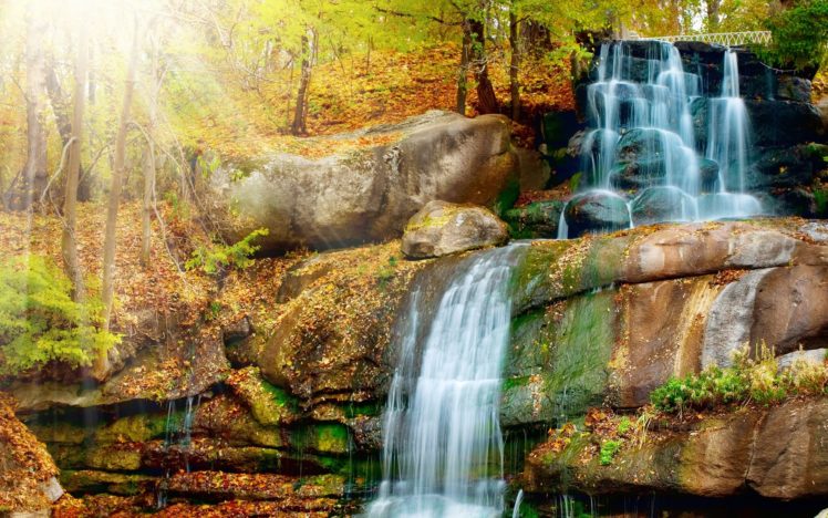 autumn, Rocks, Waterfall HD Wallpaper Desktop Background