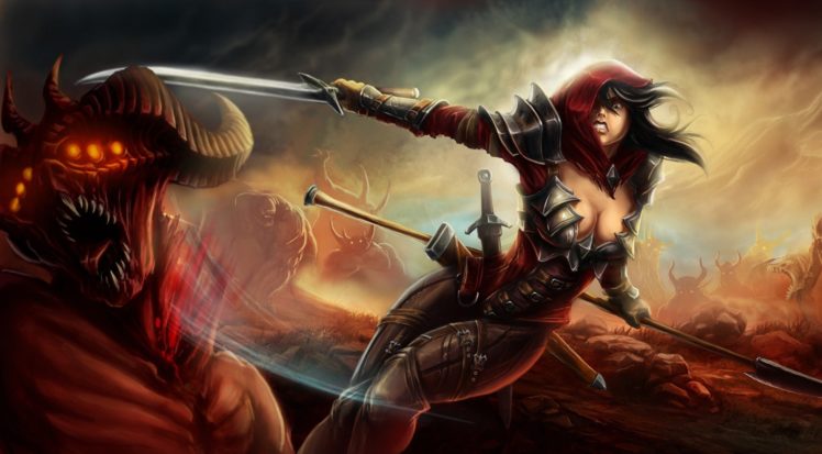 battles, Warriors, Monsters, Horns, Armor, Fantasy, Girls HD Wallpaper Desktop Background
