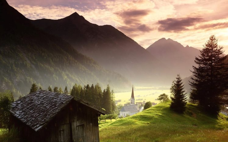 nature, Sky, Cloud, Tree, Mountain, Summer, Church, Cottage HD Wallpaper Desktop Background