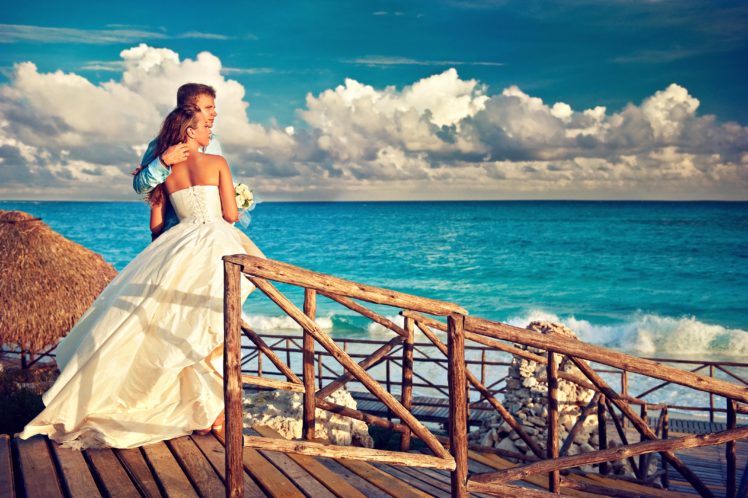 wedding, Sea, Couple, Happy, Love, Dress HD Wallpaper Desktop Background