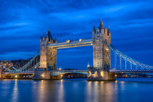 uk, England, London, The, Capital, City, The, River, The, Thames, Tower, Bridge, Lighting, Night, Blue, Sky