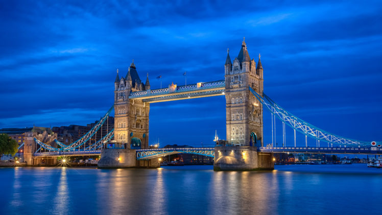 uk, England, London, The, Capital, City, The, River, The, Thames, Tower, Bridge, Lighting, Night, Blue, Sky HD Wallpaper Desktop Background