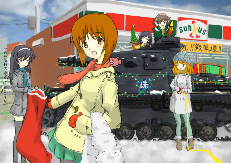 akiyama, Yukari, Christmas, Girls, Und, Panzer, Isuzu, Hana, Kokotto13, Nishizumi, Miho, Reizei, Mako, Takebe, Saori HD Wallpaper Desktop Background