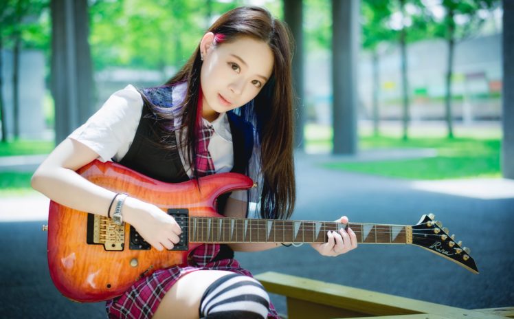 oriental, Asian, Girl, Girls, Woman, Women, Model, Female, Guitar HD Wallpaper Desktop Background