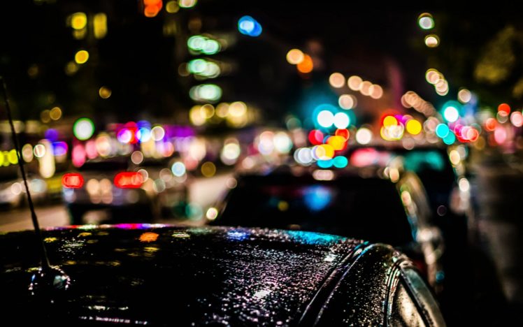 city, Night, Rain, Cars, Lights, Bokeh, Drops HD Wallpaper Desktop Background