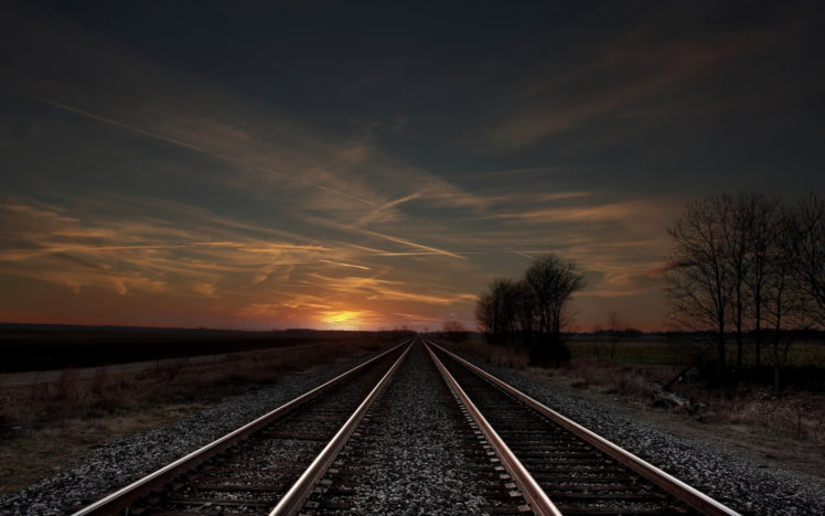track, Field, Sunset, Evening, Trees, Railroad Wallpapers HD / Desktop and  Mobile Backgrounds