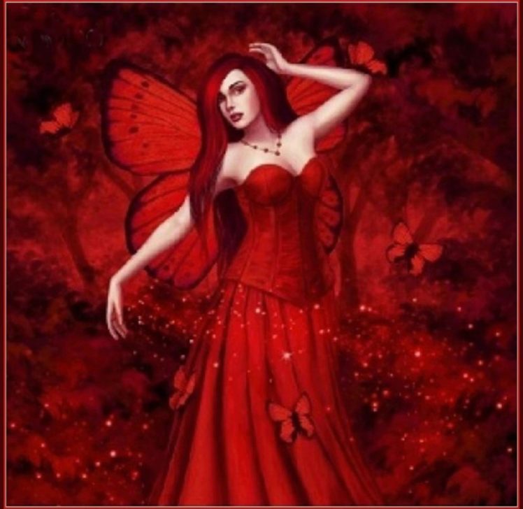 arts,  , 3d, Drawing, Fantasy, Girl, Women, Ruby, Fairy, Red, Wings, Butterflies HD Wallpaper Desktop Background
