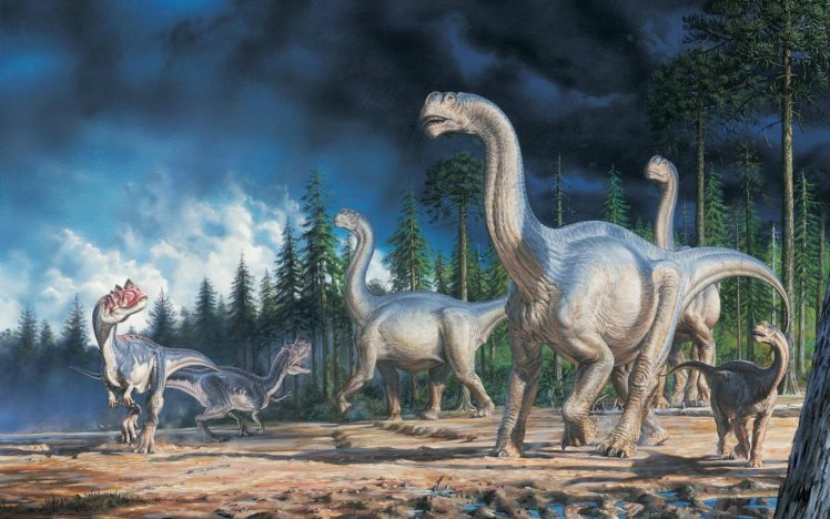 dinosaurs, Art, Landscape HD Wallpaper Desktop Background