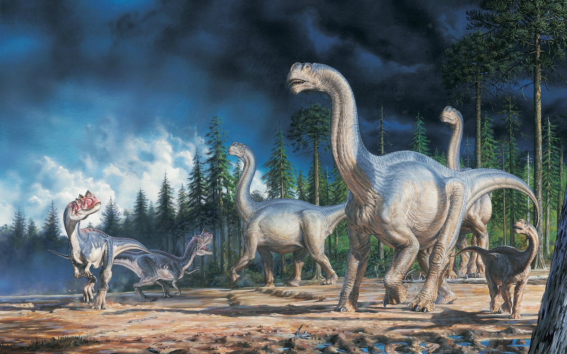 dinosaurs, Art, Landscape Wallpaper
