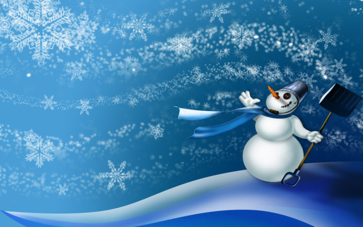 drifts, Bucket, Snowflakes, Shovel, Snowman, Wind, Scarf, Christmas HD Wallpaper Desktop Background