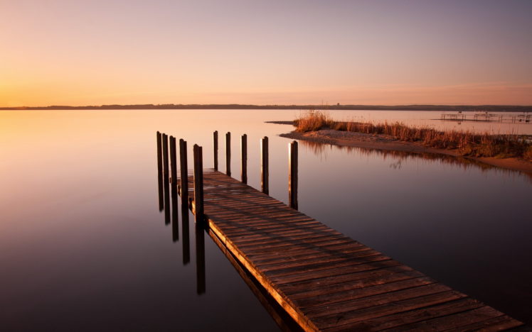 lake, Sunset, Bridge, Landscape HD Wallpaper Desktop Background