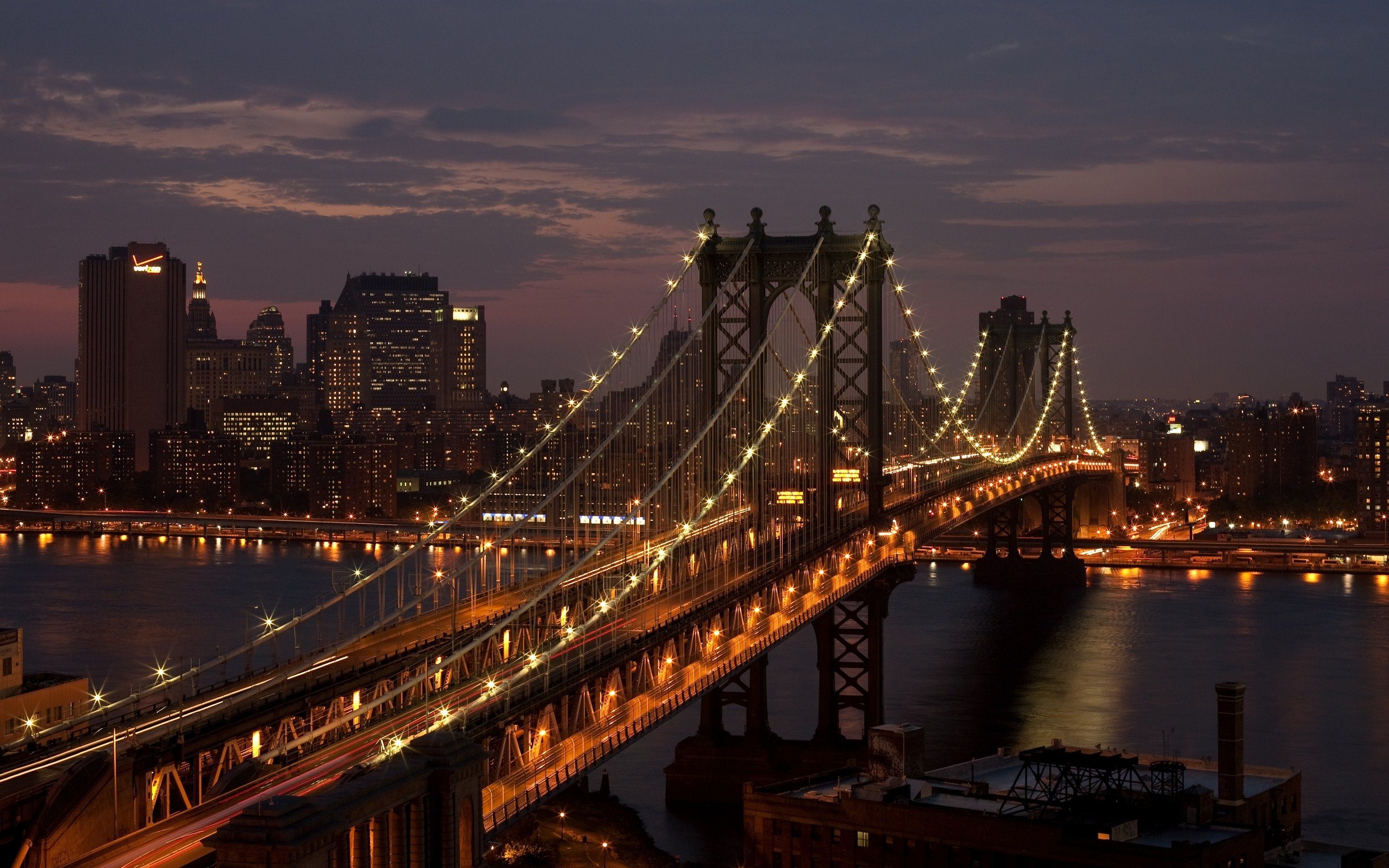 manhattan bridge new york city usa night photo Wallpaper