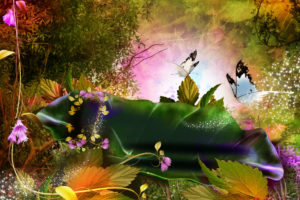 3d, Nature, Phantasmagoria, Butterfly, Leaves, Forest, Magic, Flowers