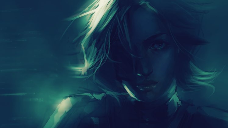 face, Drawing, Girl, Green HD Wallpaper Desktop Background