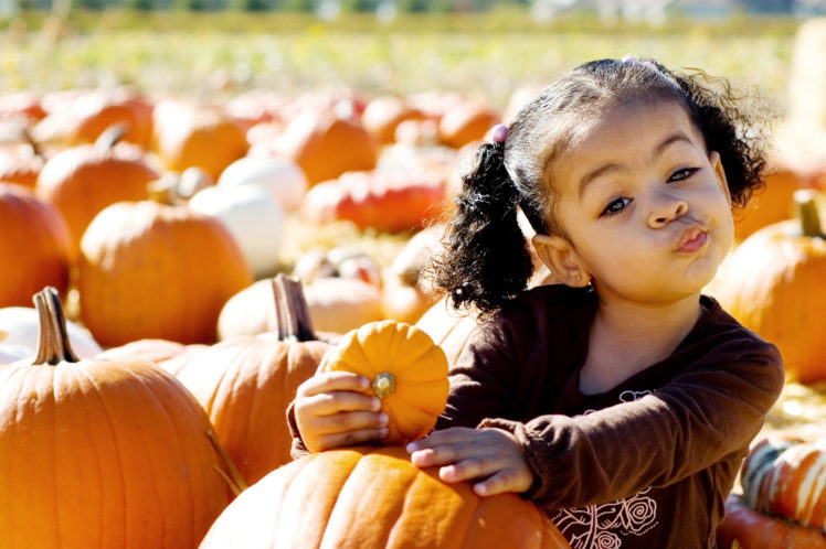 girl, Child, Face, Grimace, Funny, Pumpkin, Squash, Fruit HD Wallpaper Desktop Background