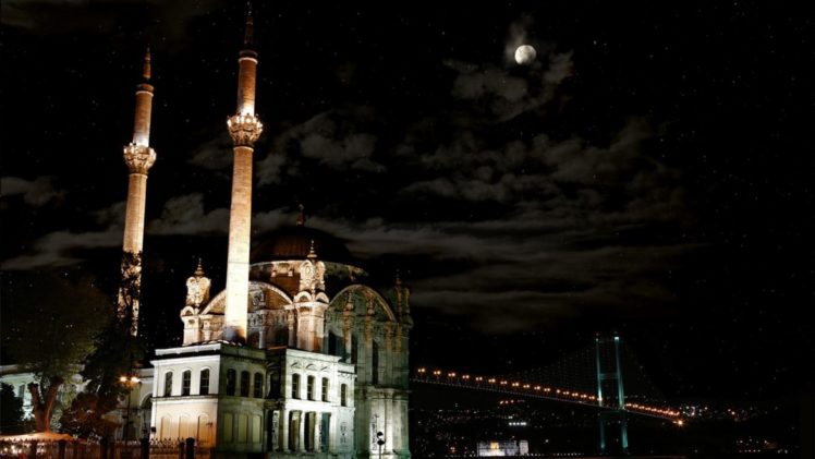 istanbul, Night, Beauty, City, Night, Moon, Sky, Cloud, Turkey HD Wallpaper Desktop Background