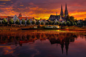 regensburg, Germany, Sunset, Cityscape, Sunset, Reflection, River