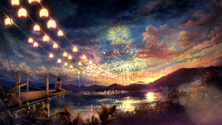 anime, Landscape, Night, Sky, Clouds HD Wallpaper Desktop Background
