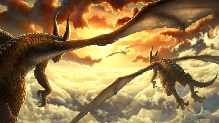 dragons, Clouds, Drawing HD Wallpaper Desktop Background