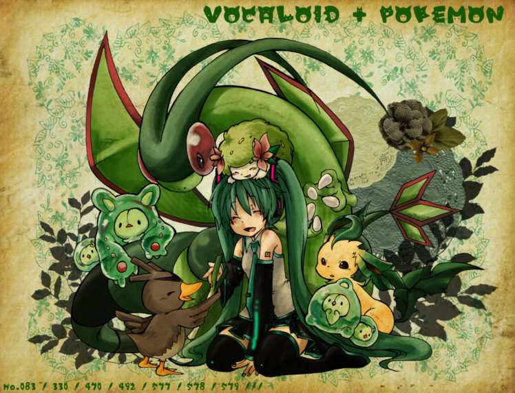 crossover, Flygon, Hatsune, Miku, Leek, Pokemon, Vocaloid HD Wallpaper Desktop Background