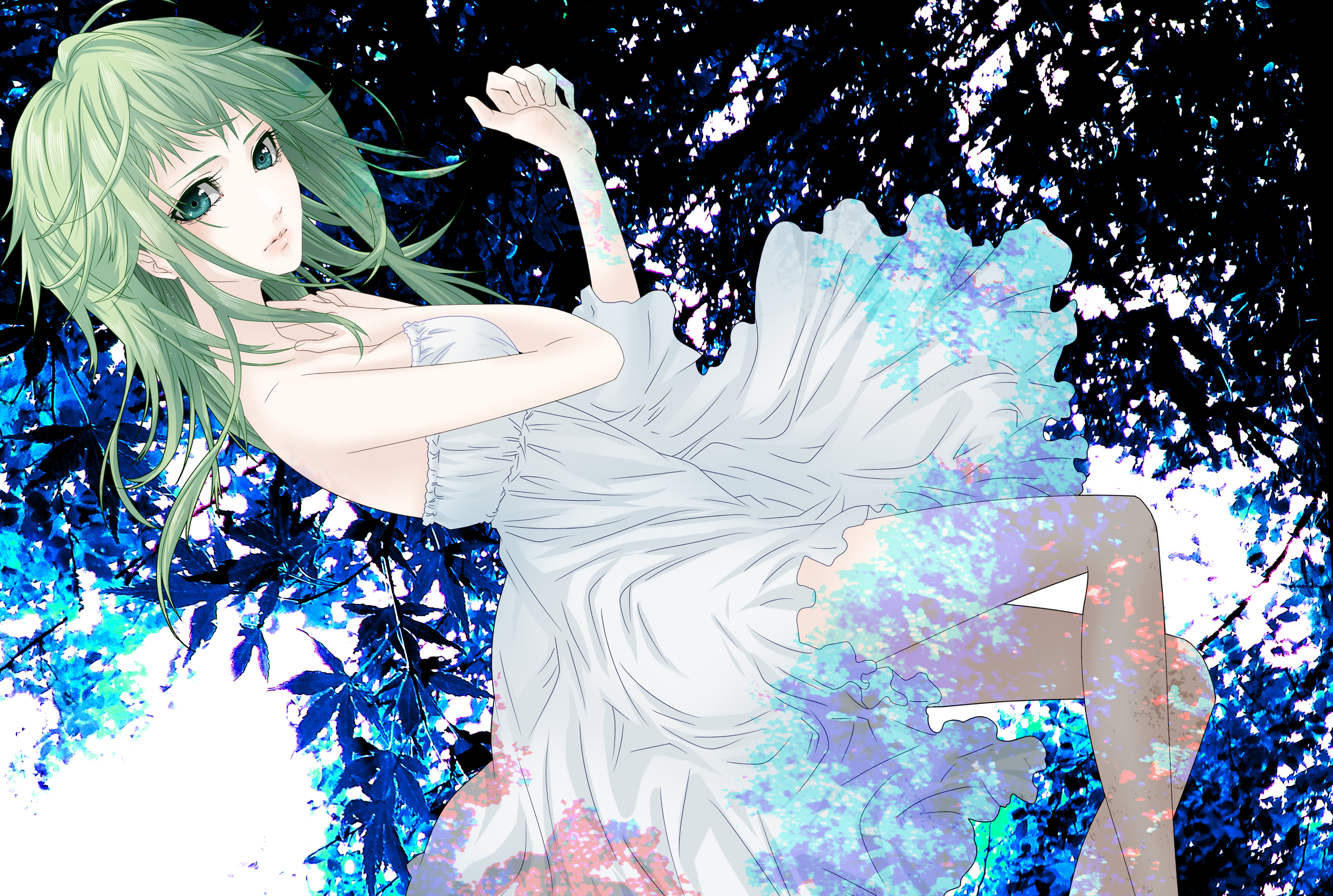 dress, Gumi, Naoto, Summer, Dress, Tree, Vocaloid Wallpaper