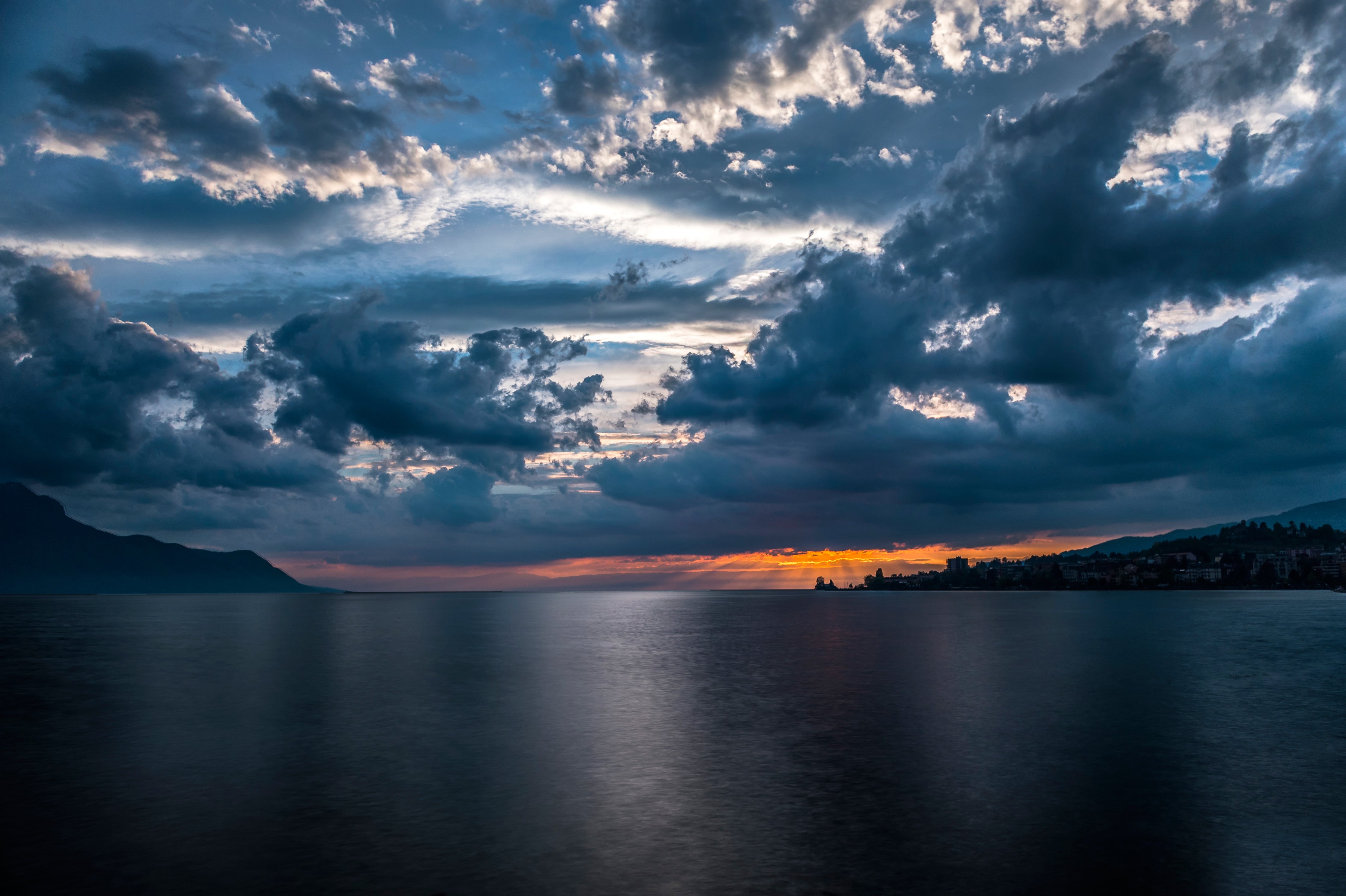 lake, Geneva, Switzerland, The, City, Of, Montreux, Sky, Clouds, Sunset, Sunrise Wallpaper