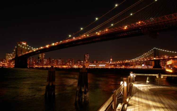 bridge, New, York, Night, Lights, City, View, Bridges HD Wallpaper Desktop Background