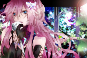 butterfly, Close, Elbow, Gloves, Megurine, Luka, Microphone, Signed, Tyouya, Vocaloid