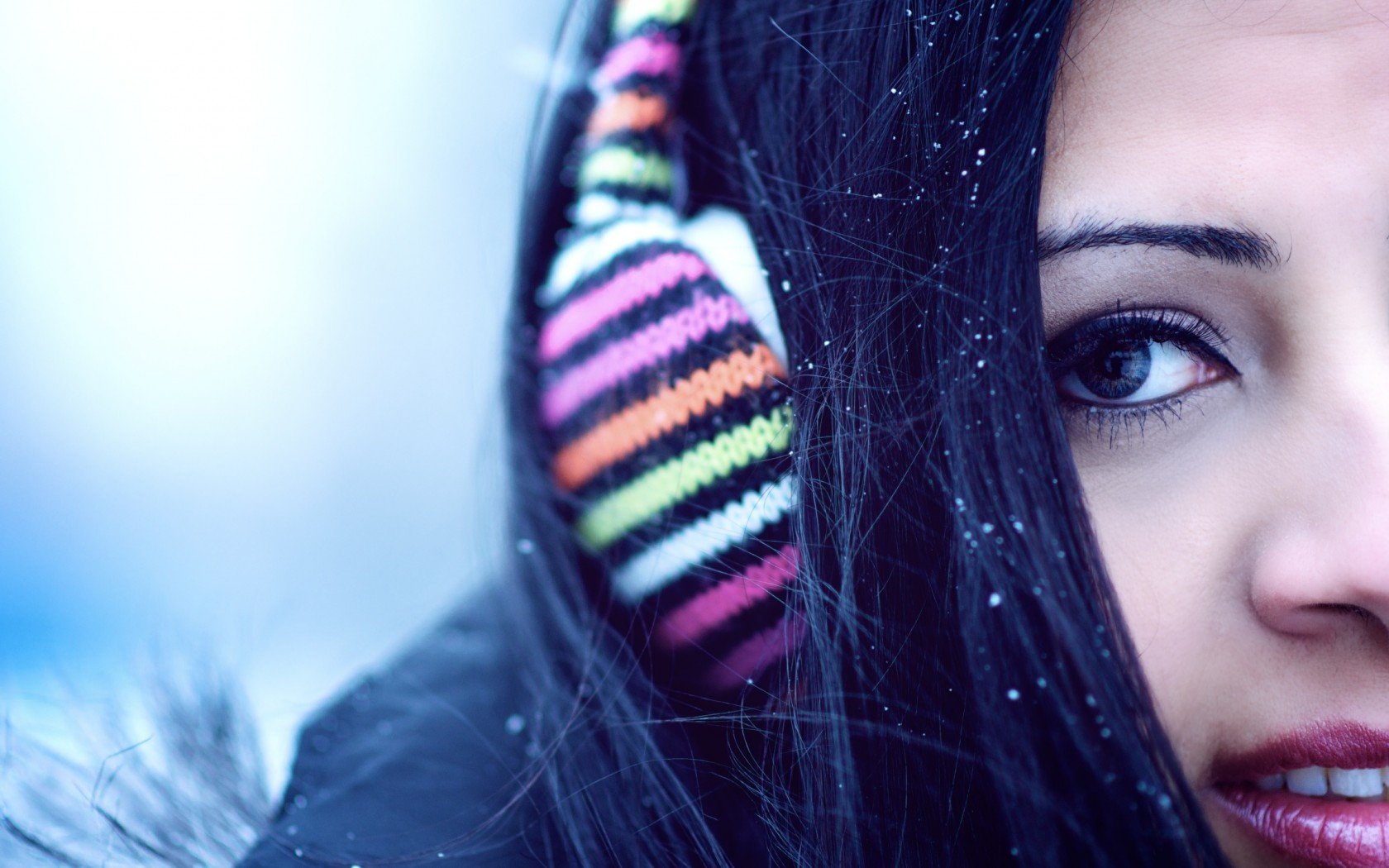 brunette, Hair, Girl, Portrait, Music, Winter, Headphones Wallpaper