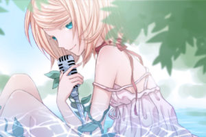 dress, Kagamine, Rin, Microphone, Ribbons, Summer, Dress, Vocaloid, Water, Yayoi,  egoistic, Realism