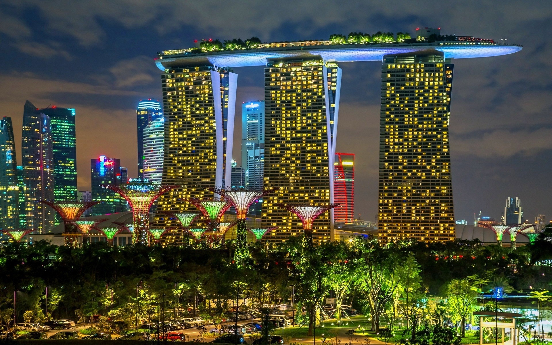 singapore, Cities, Buildings, Skyscrapers, Night, Lights Wallpaper