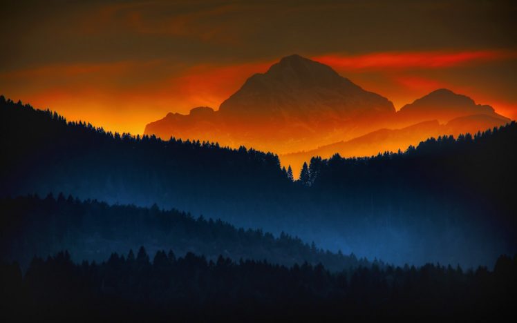 forest, Sunset, Mountains, Color, Sunrise, Landscape, Nature HD Wallpaper Desktop Background