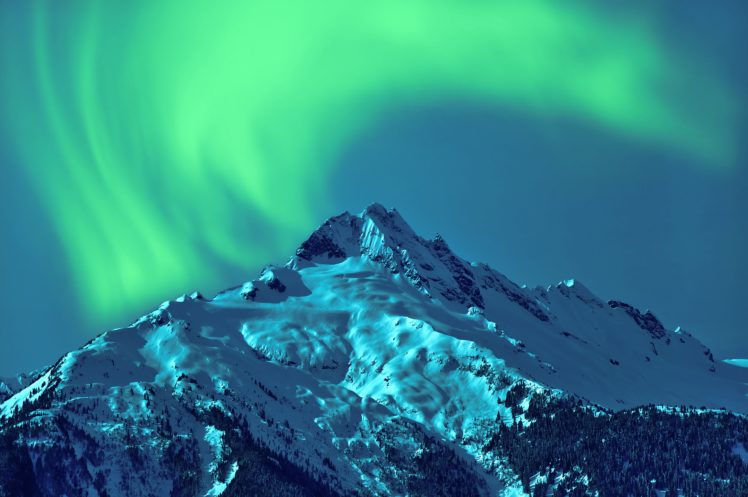 aurora, Borealis, Mountains, Snow, Night, Sky, Northern, Space HD Wallpaper Desktop Background