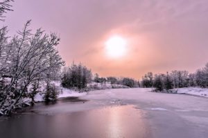 river, Snow, Winter, Sun, Landscape, Ice, Frozen, Sunrise, Sunset