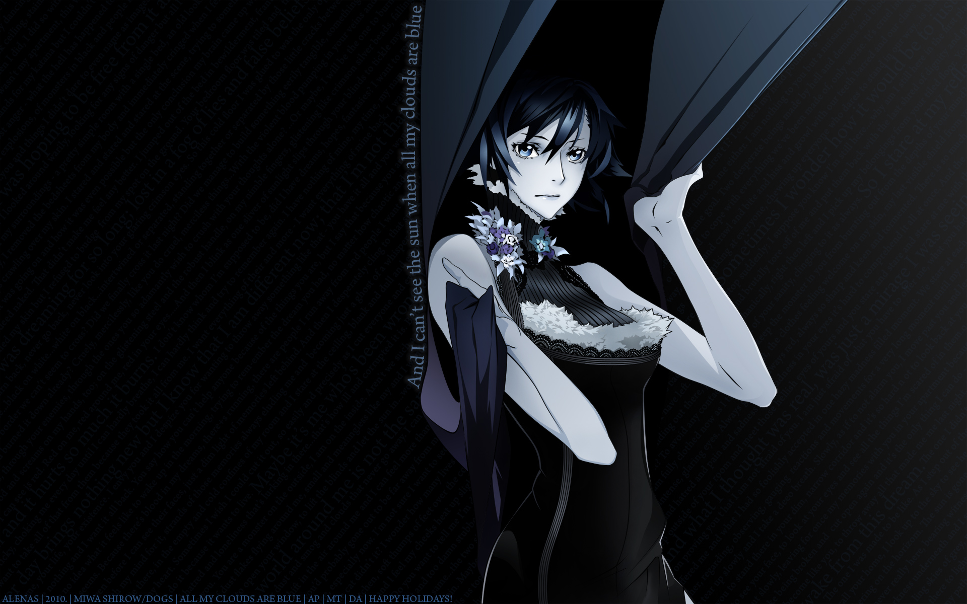 blue, Dogs, Bullets, And, Carnage, Flowers, Fuyumine, Naoto, Miwa, Shirow, Monochrome, Short, Hair, Vector, Watermark Wallpaper