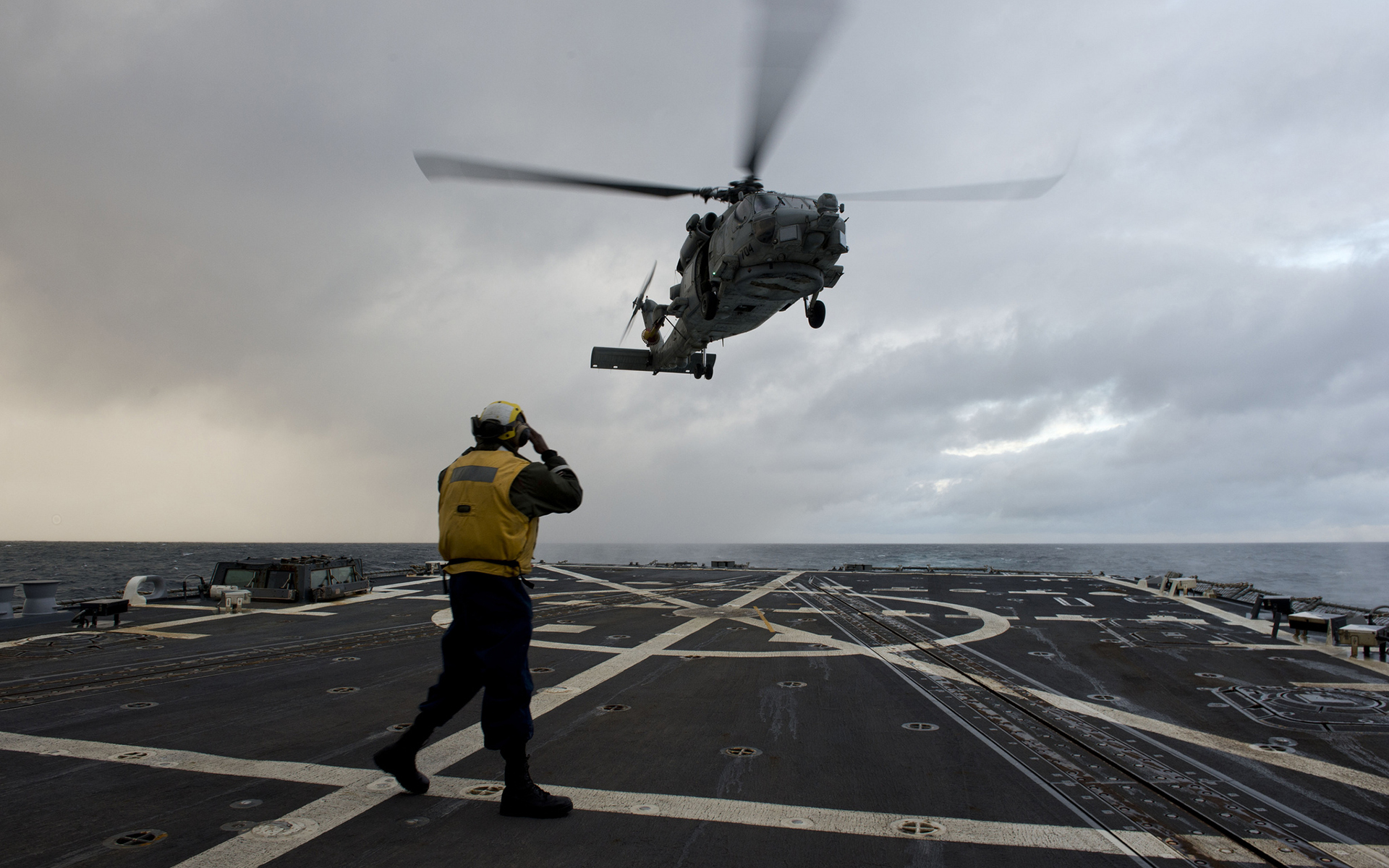 helicopter, Soldier, Military, Aircraft, Carrier, Ship, Sky, Clouds, Ocean, Sea Wallpaper