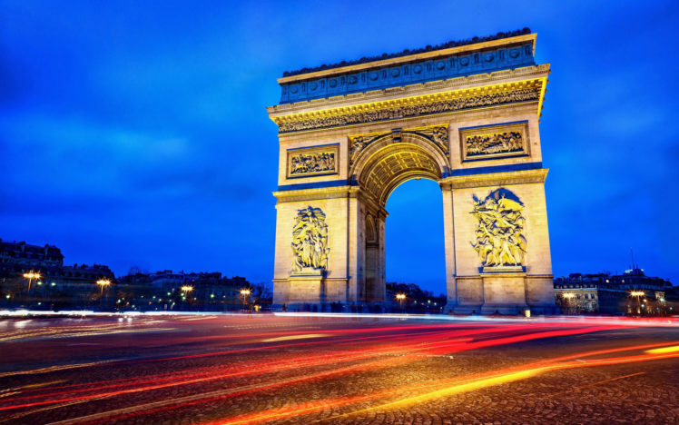 paris, France, Arc, De, Triomphe, The, City, Night, Road, Exposure HD Wallpaper Desktop Background