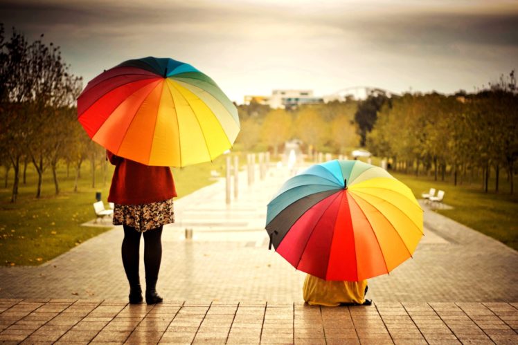 umbrellas, Colorful, Kids, Rainbow, Weather, Mood HD Wallpaper Desktop Background